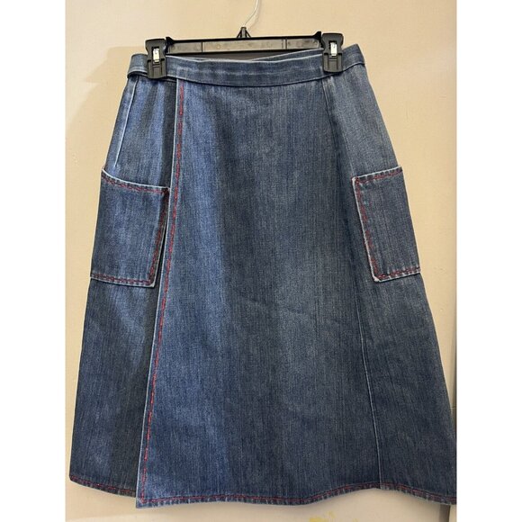 Vtg Handmade 70s Small Med blue Jean denim Wrap Skirt Pockets Bandana Patchwork - Picture 8 of 8
